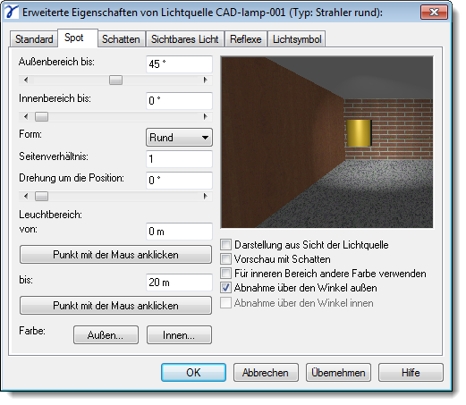 Dialog Advanced Settings Spot