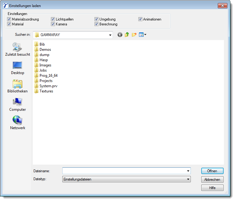 Dialog Load Settings