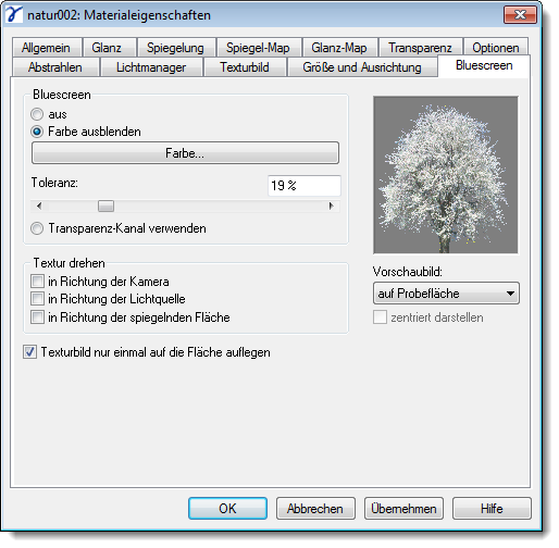 Dialog Material Properties Bluescreen