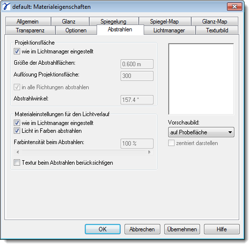 Dialog Material Properties Emit