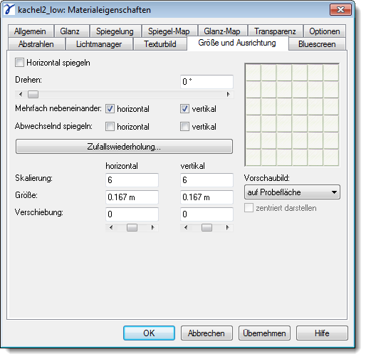 Dialog Material Properties Position