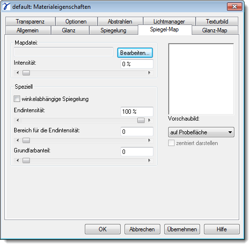 Dialog Material Properties Reflection Map