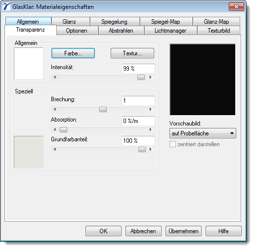 Dialog Material Properties Transparency