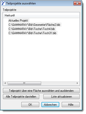 Dialog Select Partial Project