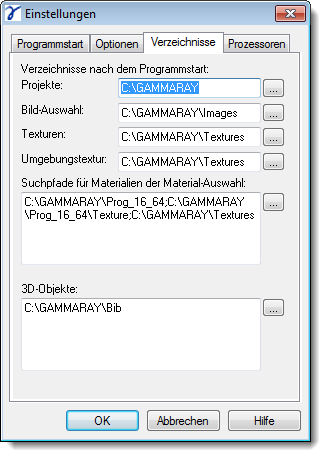 Dialog Start Options Directories