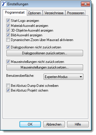 Dialog Start Options Programstart